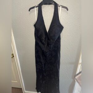 Azazie Black Floral Halter Neck Gown - Size 16
